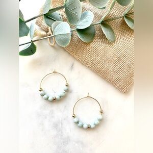 Turquoise and gold beaded gold Bohemian gold hoops